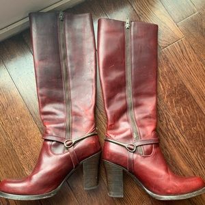 Frye burgandy tall boots, size 8.5